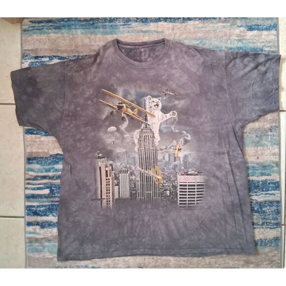 The Mountain King Kitten Cat Gray Tie-Dye Shirt 2XL Kong Catzilla City Attack - Picture 1 of 6